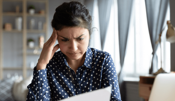 Woman confused by information 