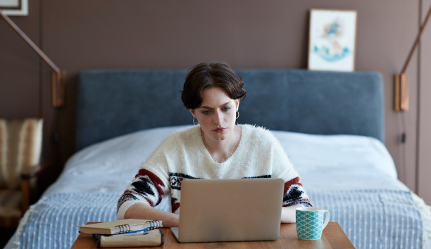 Woman works from home