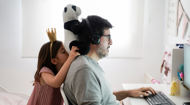 Dad and daughter work remote